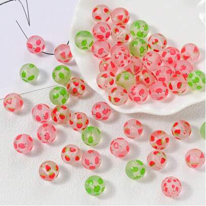 10Pcs Fruit Print Matte Acrylic Transparent Beads, Suitable For DIY Jewelry Making, Handmade Accessories Materials, Friendship Gifts, Home Decor, Small Object Decoration