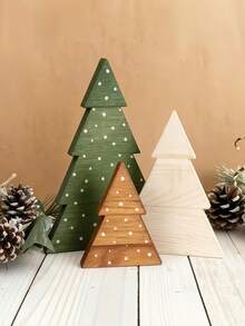 Christmas Decoration Wooden Christmas Tree Tabletop Ornament Suitable For Fireplace, Mantel, Bookshelf, Home, Office, Farmhouse Style, Windowsill - Multicolor - View 10