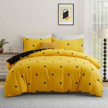 Soft Brushed Microfiber Duvet Bedding Set Wave Pattern For Household Bedroom - Black and Yellow Dotted - View 6