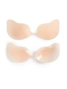 1 Pair Self-Adhesive Gathered Bra: Silicone Strapless Nipple Covers, Self-Adhesive Strapless Mango-Shaped Bra, Invisible Bra, Suitable For Wedding Dress/Evening Gown And Strapless Dress, Halloween, Christmas Matching - Apricot - View 10