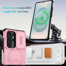 可折疊支架手機殼，附滑動式相機蓋，適用 Galaxy S26Ultra S25Ultra S24Ultra S23Ultra S22Ultra /A17/A26/A36/A55/A37/A57/A56/A16，相容 S24/S24 FE/S25/S25/S25 FE 及 8 9 10 A PRO 機型，磨砂質感防摔保護手機殼，滑蓋手機殼，時尚手機殼，手機配件，夏季禮物 - 粉色 - 查看 8