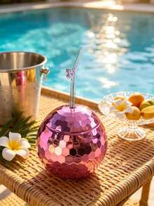 1pc/5pcs Creative Round Glitter Ball Cup, Valentine's Day Single Layer Spherical Straw Cup, Party Disco Fashion Plastic Cup, Suitable For Party, Holiday Gathering, Iced Coffee, Juice, Sisterhood Gathering - Multicolor - View 20