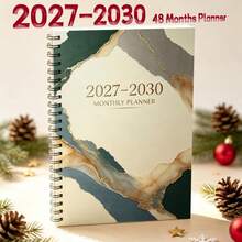 1PC A5 4-Year Monthly Planner 2027-2030, Classic Blue Floral Cover Spiral Notebook, 48 Month Calendar With Tabs, Twin-Wire Bound Premium Paper, Weekly & Monthly Schedule Organizer For Student Office School - A5 - View 1