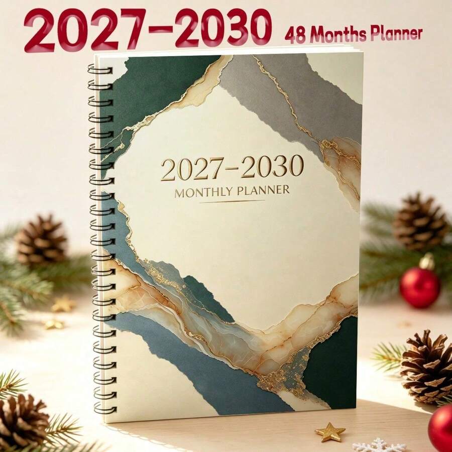 1PC A5 4-Year Monthly Planner 2027-2030, Classic Blue Floral Cover Spiral Notebook, 48 Month Calendar With Tabs, Twin-Wire Bound Premium Paper, Weekly & Monthly Schedule Organizer For Student Office School - A5 - View 1