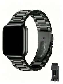 1件裝男女通用純色不鏽鋼手錶錶帶，適用 38/40/41/42/44/45/49mm Ultra/SE/8/7/6/5/4/3/2/1 - 黑色 - 查看 1
