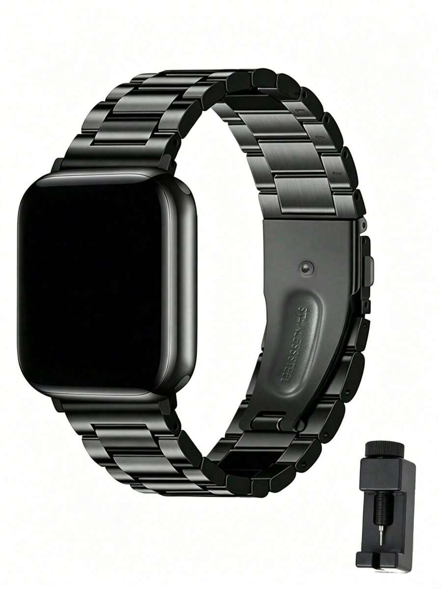 1件裝男女通用純色不鏽鋼手錶錶帶,適用 38/40/41/42/44/45/49mm Ultra/SE/8/7/6/5/4/3/2/1 - 黑色 - 查看 1