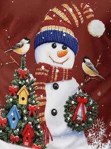 Men's Autumn/Winter Christmas Holiday Snowman Bird Christmas Tree Print Button Collar Long Sleeve T-Shirt - Multicolor - View 6