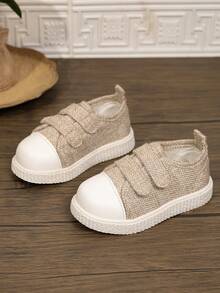 New Lightweight Casual Woven Canvas Shoes For Toddlers And Young Children, Dual Hook-And-Loop Fastener For Easy On And Off, Wide Round Toe For Foot Protection, Breathable Linen Fabric, Non-Slip Rubber Sole, Japanese Minimalist Style, Versatile For Outdoor Play And Daily Home Wear - Khaki - View 2