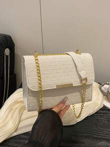 女款新款單肩包，高級小眾純色設計鏈條包，極簡休閒斜挎包 - 白色 - 查看 8