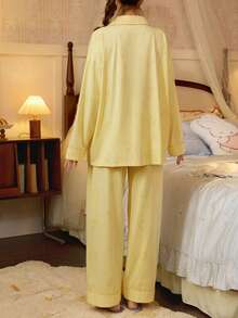 Gongdie 2 Pieces Miffy Women Pajama Set,Spring Fall Yellow Soft Cotton Loungewear With Pocket - Yellow - View 6