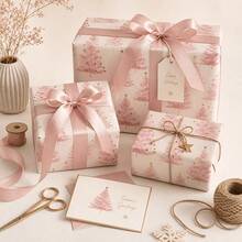 1 Roll (43*300cm/17x118inch) Dreamy White Background Pink Christmas Tree Gold Foil Star Gift Wrapping Paper Roll, Thickened Watercolor Style Highly Attractive Gift Paper, Suitable For Christmas, Christmas Eve, New Year, Valentine's Day, Girls' Birthday, Souvenir Gifts And Exquisite Gift Box DIY Handmade Packaging, Christmas, Christmas Decoration, Christmas Pajamas, Christmas Gifts, Christmas Decoration, Holiday Packaging, Holiday Style, Seasonal Packaging - Pink Tree Gold Jewelry - View 3