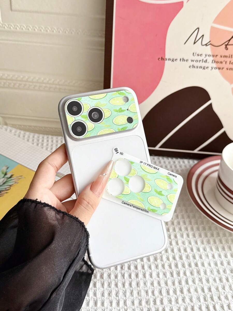 LissKas 1pc Cute Fashion Lemon Fruit Pattern Tempered Glass Lens Protector 9H Hardness Full Coverage Explosion-Proof Scratch-Resistant Matte Anti-Fingerprint Bubble-Free Camera Lens Protector Film Compatible With IPhone 18/17 Pro Max And Large Hole Phone Cases