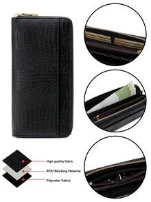 FOREVER MIYIN RFID Blocking Women Long Zip Around Wallet, Crocodile & Woven, Large Capacity Multi‑Card Slots Back & Coin Pocket, Phone‑Compatible Daily Travel - Multicolor - View 6