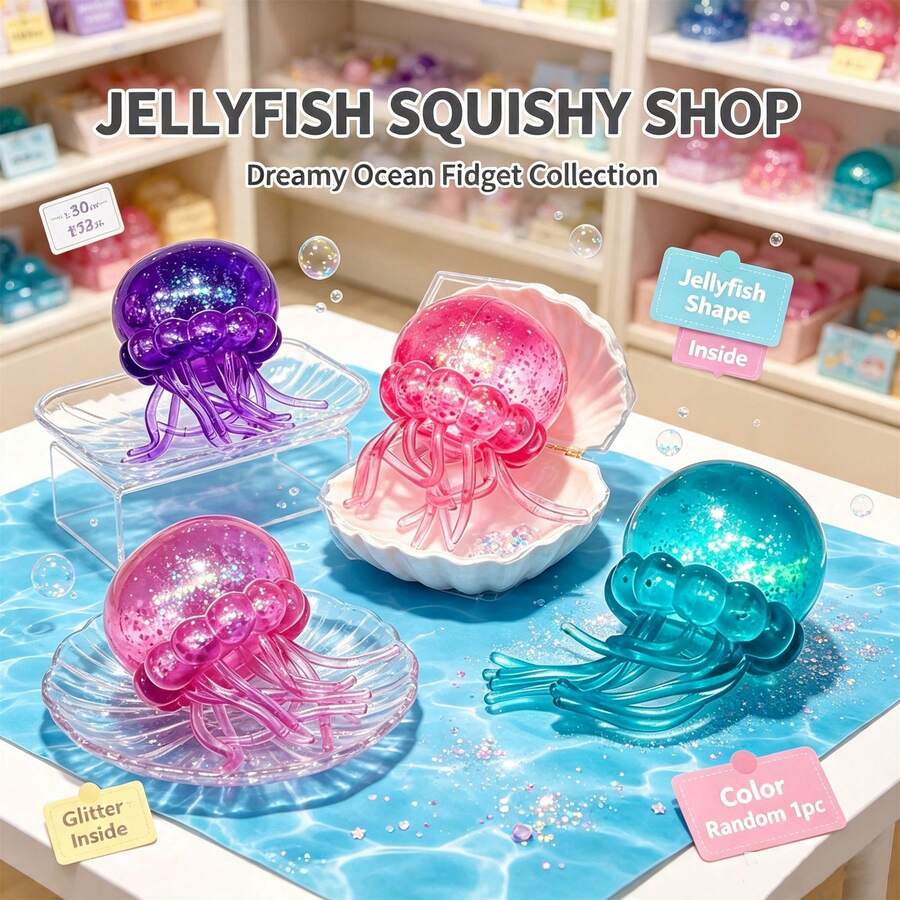 1pc Sea Creature Jellyfish Fidget Squishy, Soft Squeezable Jellyfish ...