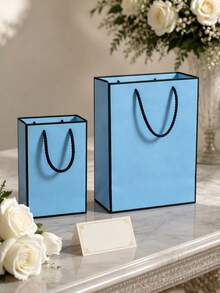 1/5pcs Blue And Black Gift Bags, Lightweight Foldable Vertical Gift Packaging Bags, Suitable For Wedding, Retail, Party, Birthday, Proposal, Anniversary Celebration, Father's Day, Valentine's Day And Engagement Party Decorations, Fashionable Dad Gift Bags, Unique Dad Gift Shopping Tote Bags, Father's Day Gift Bags, Ideal Gifts For Birthday, Christmas And Other Thank You Occasions - Black and Blue - View 5