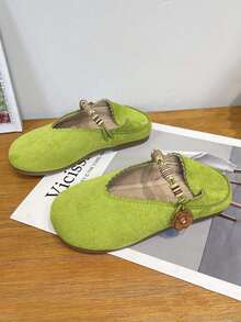 Girls' Vintage Shallow-Cut Mary Jane Shoes, Spring/Autumn Soft Sole Hook And Loop Flower Decor Princess Shoes - Green - View 8