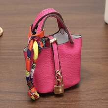 Syal Kulit PU Bertekstur Leci Aneka Warna dan Gaya, Penutup Kunci, Tas Mini Mewah untuk Wanita, Aksesori Kunci, Tas Kecil, Dompet Koin - MultiWarna - View 13
