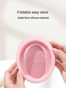 mulynsie 1pc Foldable Silicone Makeup Brush Cleaning Bowl, Portable Makeup Brush Cleaning Mat, Beauty Brush Cleaning And Drying Tool, Suitable For Makeup Brushes, Powder Puffs And Sponges, Quick Cleaning Makeup Tool Dry Cleaning Box - Pink - View 7