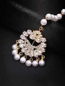 outingfit 1pc Vintage Bridal Forehead Chain Pearl Hair Chain Wedding Jewelry - Gold - View 4