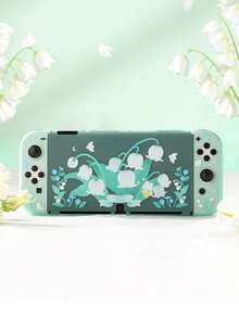 GeekShare Casing Pelindung Motif Bunga Lili Musim Semi untuk Switch OLED - Hijau - View 3