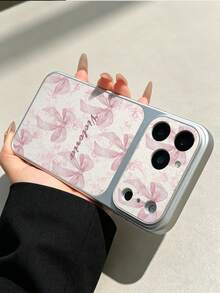 1 buah Casing Ponsel Kustom dengan Nama, Pita Merah Muda Lembut & Pola Bunga, Lapisan Logam Perak, Tekstur Kulit Leci, Jendela Besar, Lensa Pelindung Penuh, Kompatibel dengan iPhone 17ProMax/16Pro/15Pro/14 Plus/13 Pro/12 Pro Max/11/XsMax Aksesoris Ponsel - Putih - View 5