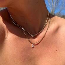 S SHOPBOHO 1pc 18K Gold Round Bead Chain Water Drop Zirconia Pendant Necklace, Luxury Wedding Accessory - Water Drop - View 3