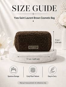 YSL 棕色毛絨化妝包，17*9cm，1件，捲曲紋理配金色拉鍊，大容量，適合日常補妝與旅行收納 - 咖啡棕 - 查看 4