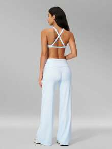 MFVIM Women's Versatile Yoga Set, Skin-Friendly Easy-To-Wear Fitted Bra, Butt-Lifting Slimming Wide-Leg Casual Pants - Baby Blue - View 10