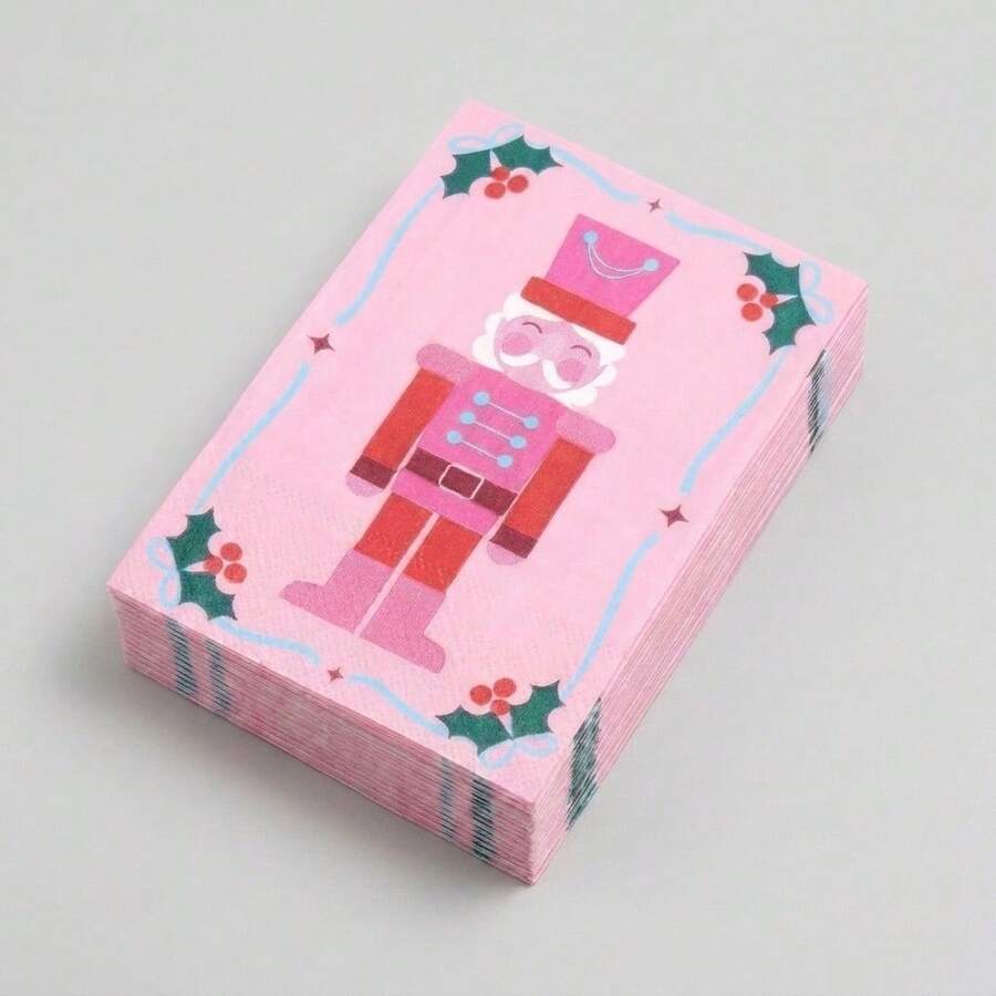 20/40/60pcs Pink & Brown Nutcracker Christmas Paper Napkins, 2-Ply Disposable Christmas Table Napkins, Suitable For Holiday Parties, Christmas Dinner Table Decor - Christmas - View 1