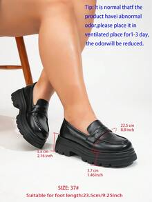 Thick Sole Women's Loafers, Plus Size Wide Fit, Platform Wedge Shoes, Autumn/Winter College Style British Versatile Leather Shoes For Wide Feet - Black Mouth-shaped - View 6