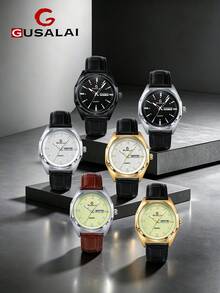 GUSALAI Men's Watch Minimalist Dial PU Leather Quartz Watch Dual Calendar Versatile Casual Wristwatch Suitable For Daily Wear And Various Holiday Gifts Selection - one-size - View 1