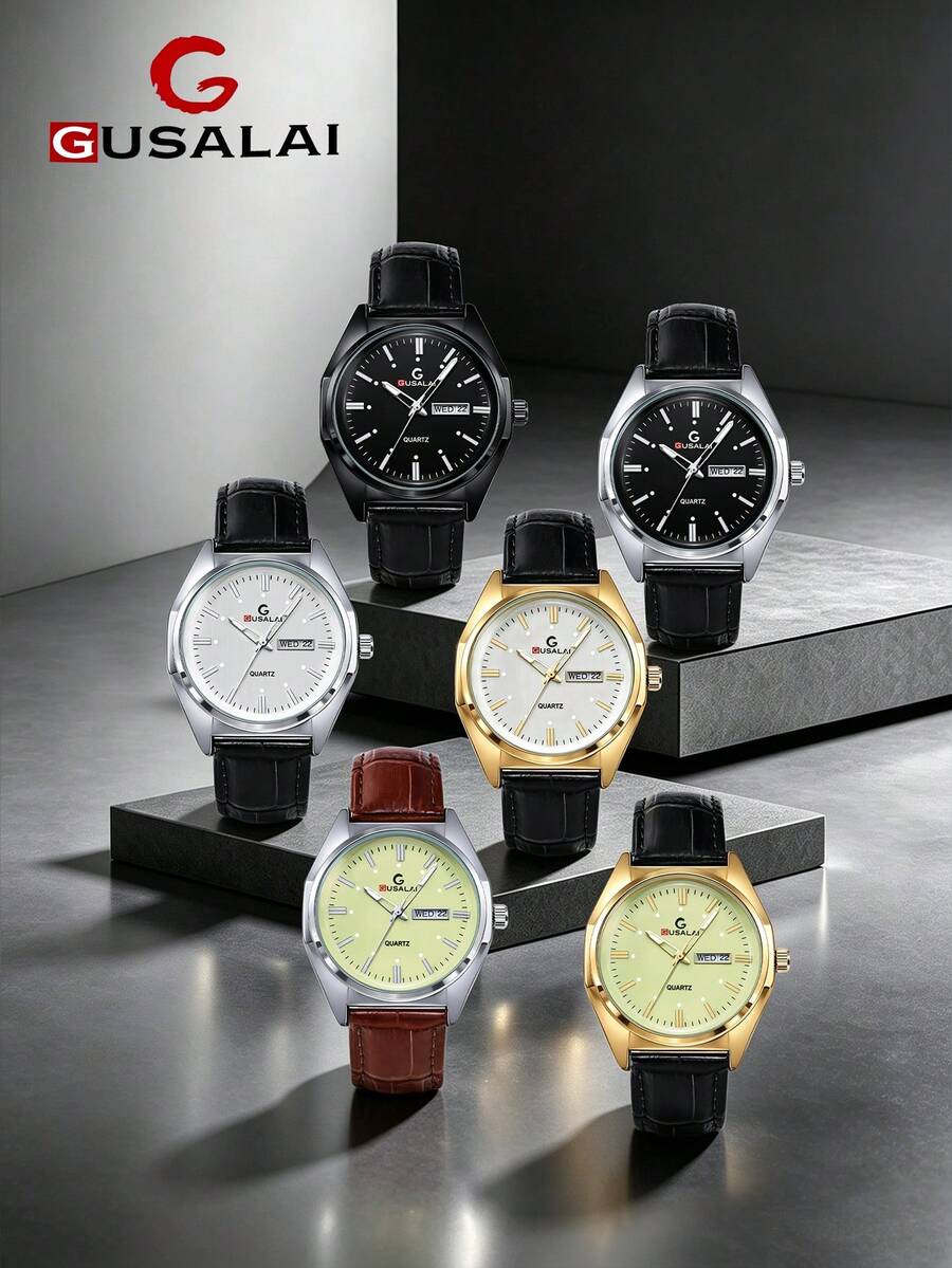 GUSALAI Men's Watch Minimalist Dial PU Leather Quartz Watch Dual Calendar Versatile Casual Wristwatch Suitable For Daily Wear And Various Holiday Gifts Selection - one-size - View 1