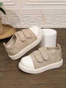 New Lightweight Casual Woven Canvas Shoes For Toddlers And Young Children, Dual Hook-And-Loop Fastener For Easy On And Off, Wide Round Toe For Foot Protection, Breathable Linen Fabric, Non-Slip Rubber Sole, Japanese Minimalist Style, Versatile For Outdoor Play And Daily Home Wear - Khaki - View 3