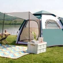 Tienda de Campaña Hexagonal Plegable para 4-6 Personas Verde 240x210x140 cm Impermeable con Bolsa de Almacenamiento y Diseño Dark Zone Resistente a UV y Viento - Negro - Ver 6