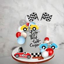 25pcs Racing Cake Decoration Set: Racing Flags, Colorful Balls And Racing Theme Decorations, Suitable For Birthdays And Anniversaries - Multicolor - View 6