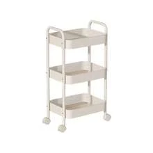 3‑Tier Rolling Storage Trolley Cart On Wheels, Narrow Space Organiser Rack For Kitchen, Bathroom & Laundry Room - White - View 3