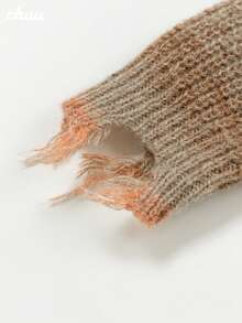 CHUU Colorful Striped Knit Sweater Women Autumn Sweet Cool Distressed Hollow Out Short Loose Top - Orange - View 8