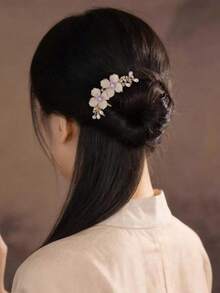 2pcs Faux Pearl Flower Hair Combs, Women's Vintage Bun Hair Sticks, Exquisite Hair Accessories - Multicolor - View 1