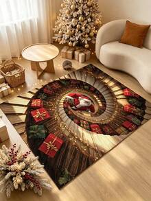 1pc Christmas Spiral Living Room Rug, Thickened Carpet, Plush Rug, Autumn/Winter Rug, Area Rug, Mat, Home Decor, Large Living Room Carpet, Round Rug, Living Room Home Decor, Room Decor, Washable Rug - Multicolor - View 3