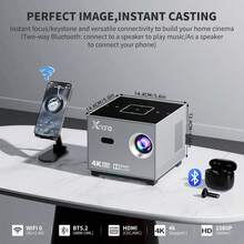 AOC Mini Smart Full HD Projector, Native 720P Support 8K, Portable Projector with WiFi 6 & Wireless 5.2, Featuring Android 13.0, with RGB Lighting Effect, for Bedroom Home Entertainment, Projector for Phone or Tv - EU C-Typ Stecker (220-240V) - Übersicht 3