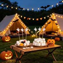 100pcs/Pack (12cm/4.72in) Cute Creative Halloween Pumpkin Lantern Monster Disposable Fruit Picks, Suitable For Bar, Restaurant, Party, Theme Party, Cocktail, Cake, Dessert, Platter And Burger - Bamboo Skewers - View 3