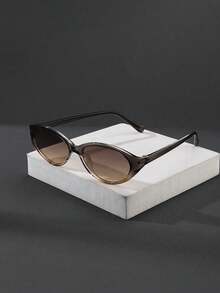 1 PC Men's Small Oval Fashion Glasses Soft Tinted Lens Lightweight Frame PC Material Casual Versatile For Outdoor Trip Driving With Glasses Box - Multicolor - View 7