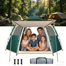 Tienda de Campaña Hexagonal Plegable para 4-6 Personas Verde 240x210x140 cm Impermeable con Bolsa de Almacenamiento y Diseño Dark Zone Resistente a UV y Viento - Negro - Ver 2
