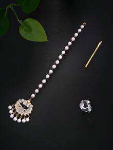 outingfit 1pc Vintage Bridal Forehead Chain Pearl Hair Chain Wedding Jewelry - Gold - View 5