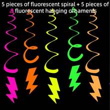 20pcs Reflective Neon Swirl Decorations - Colorful Hanging Tassels, For Ceiling, Glow-In-The-Dark Stars, Suitable For Dark Parties, Birthdays And Events, No Power Needed, Blacklight Neon Decor - Multicolor - View 11
