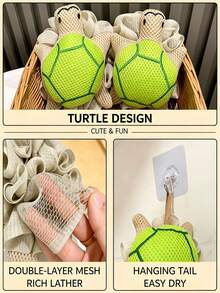 Cute Cartoon Turtle Bath Sponge Ball, Soft Mesh Shower Puff, Rich Foam Hanging Bath Ball, Adorable Bathroom Bathing Accessory, Shower Cap, African Net Sponge, Bath Accessories, Back Scrubber - Multicolor - View 8