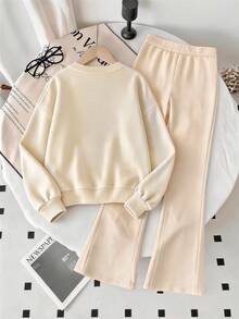 2pcs/Set Girls Parent-Child Outfit, Delicious Cherry Print Sweatshirt And Flared Pants, Soft Fabric, Casual Street Style - Multicolor - View 3