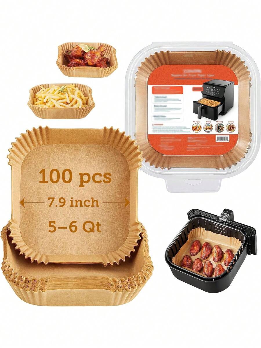 5 Packs 500Pcs Large Family Pack Air Fryer Liners, 6.5in Square Oil-Resistant Parchment Paper For 3–5 QT Air Fryers, Disposable Basket Inserts For Roasting And Baking