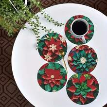 New DITY Handmade Diamond Painting, Shiny Full Drill Living Room Bedroom Tea Cup Coaster Decor 8pcs Set, Suitable For Gift Giving [With Stand] - Multicolor - View 4
