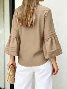 Women's New Solid Color Single-Breasted Design Comfortable Casual Vacation Shirt - Light Khaki - View 3